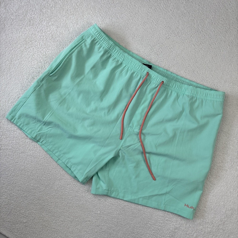 HUK Pursuit Volley Swim Shorts Mens 2XL Lined Hybrid 5.5" Green Fishing Stretch